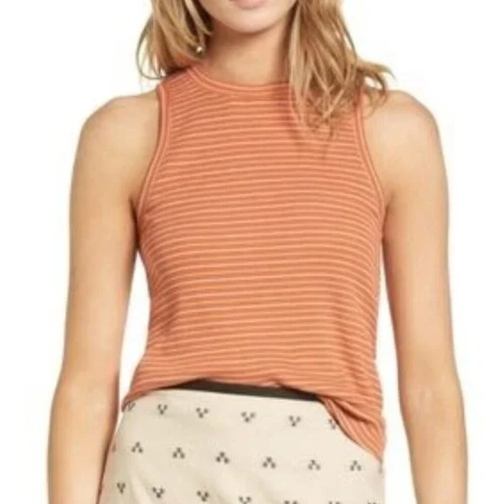 Madewell Circuit Orange Stripe Ribbed Tank Top